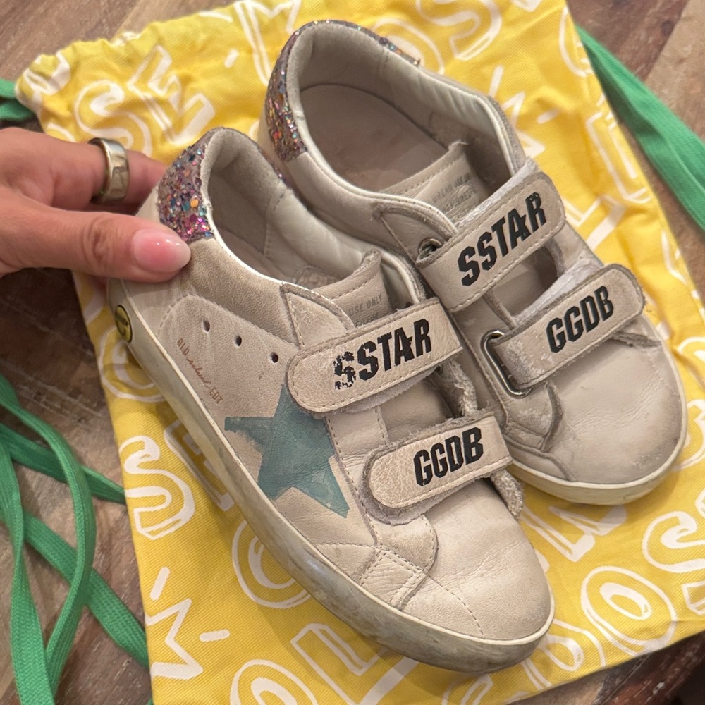 Golden Goose Kids Sneakers with Blue Star and Glitter Heel